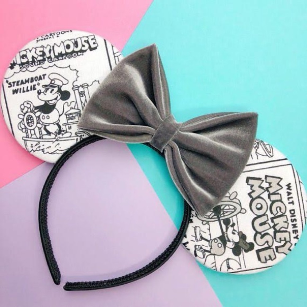 Custom Steamboat Willie Mouse Ears with Gray Velvet Bow by House of Mouse